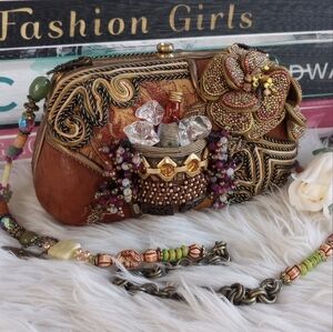 Mary Frances Beaded Vineyard Appliqué Grapes Wine Bottle Ice in Bucket Bag